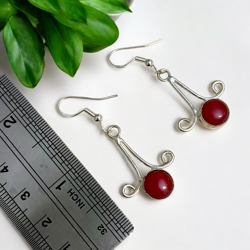 Ruby Silver Earrings In Sterling Silver Overlay 9… - image 3
